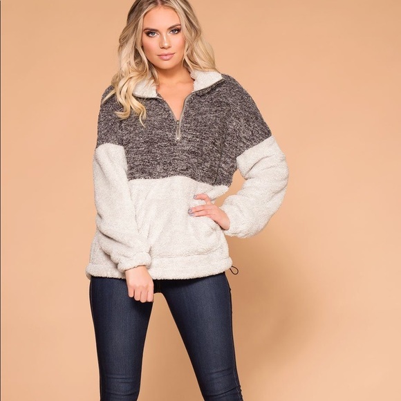 quarter zip fuzzy sweater